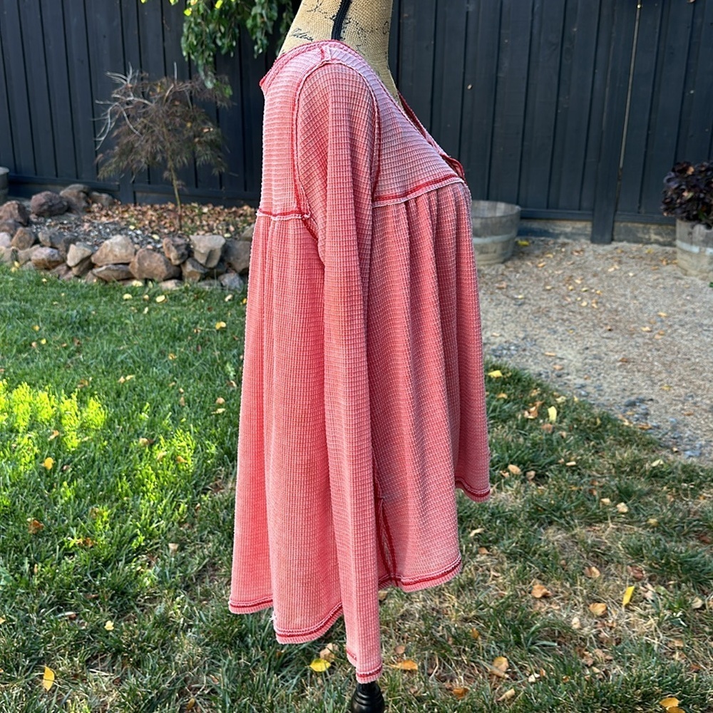 Free People Pink Waffle Knit Henley Top - Picture 4 of 9